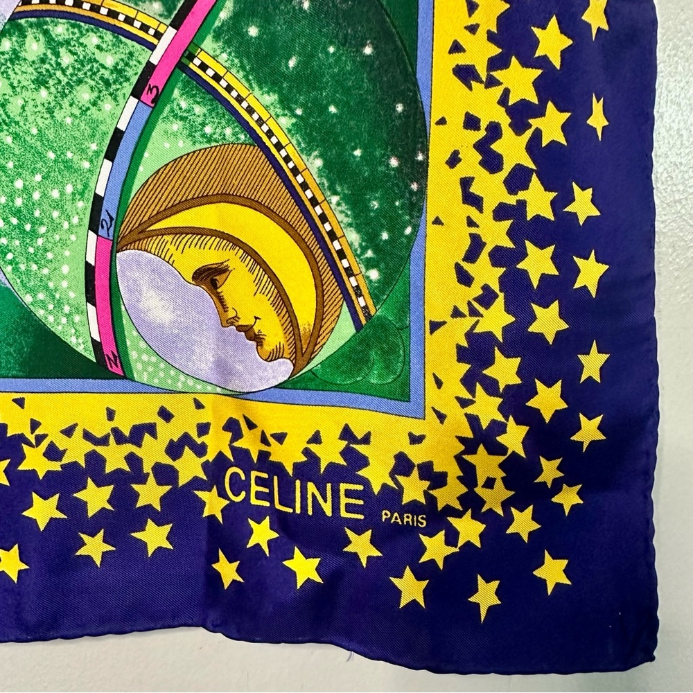 🥂SOLD🥂1990 CELINE PARIS Vintage Silk Bright Celestial Square Scarf - Picture 2 of 11